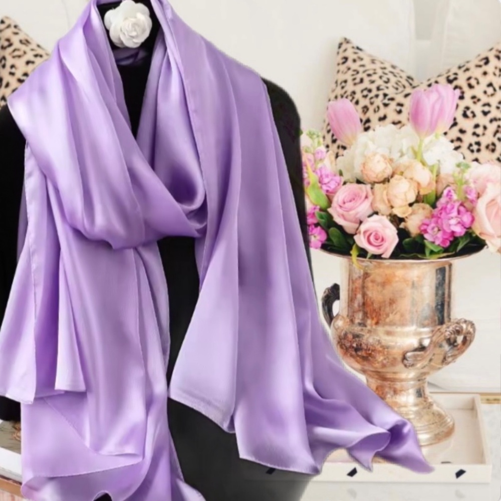 Purple 100% SILK SATIN Large Shawl Scarf Wrap Wedding Bridesmaid Cover up